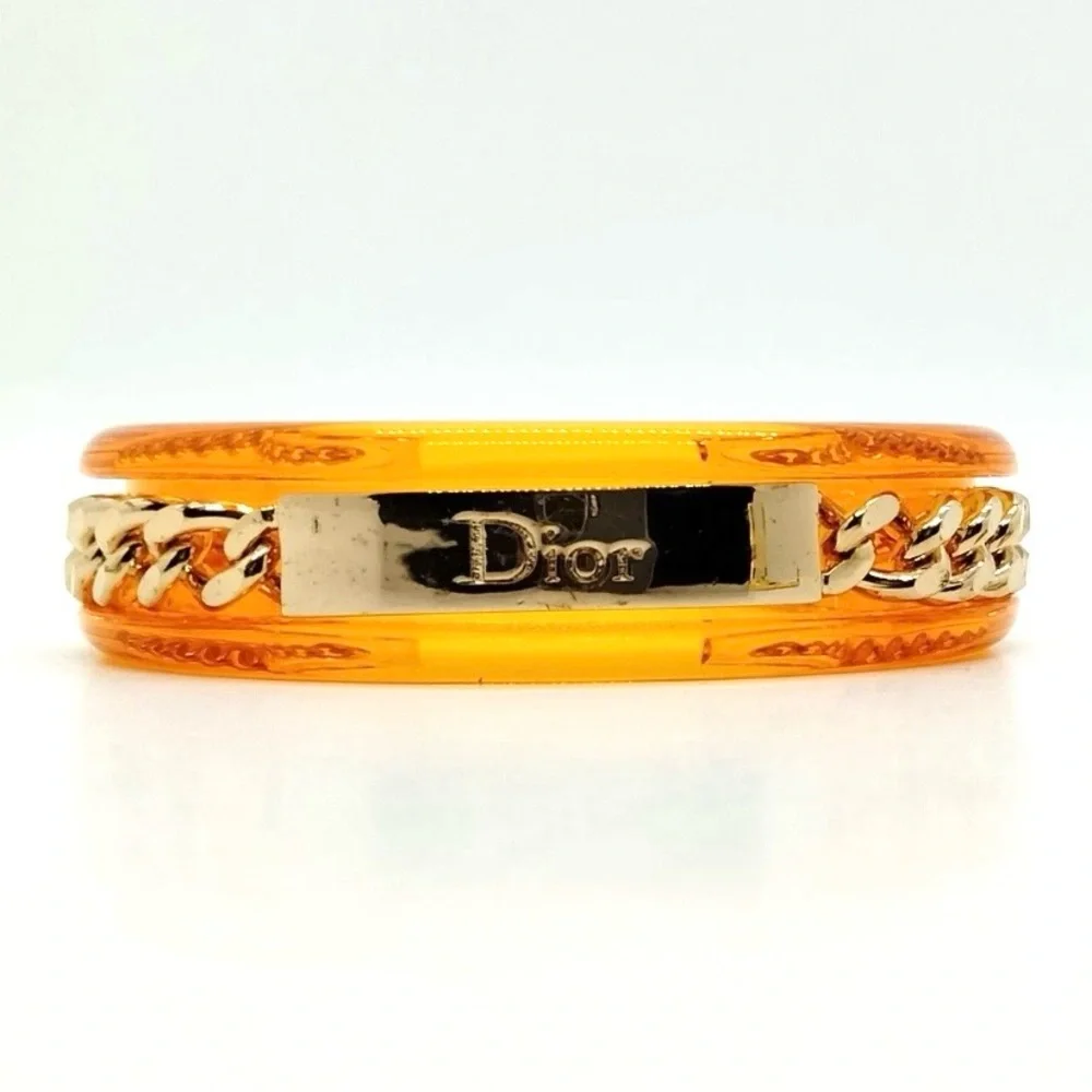 Vintage Christian Dior Rare Runway John Galliano Amber Resin Gold Chain Bangle - Picture 3 of 7